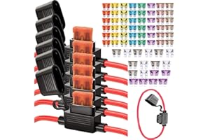 ILULALA 6pcs Inline Fuse Holder 12V, 12 AWG Waterproof Fuse Holder with 66 Pcs Standard Car Fuses (2A/3A/5A/7.5A/10A/15A/20A/25A/30A/35A/40A, in Line Fuse Holders for Marine Auto Electrical Circuits.