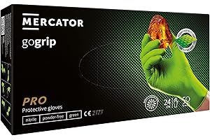 HAUS-HELD Rękawice nitrylowe Go Grip – zielone – M – 50 sztuk (25 par), bez pudru i lateksu, jednorazowe rękawice ochronne, wytrzymałe, rękawice robocze, rękawice ogrodowe, Disposible Gloves