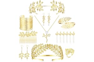 Roheafer 17pc dea greca accessori Costume per le donne dorato romano alloro corona braccio spillo orecchini perla corona corona anello foglia collana anello sposa sposa gioielli nozze