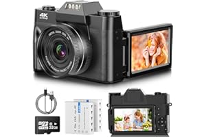 TOIAUAHA Digital Camera AutoFocus 4K 56MP UHD Vlogging Camera with 16X Digital Zoom 3.0 Inch Compact Camera with 180 Degree Rotation Flip Screen Camera for Beginners Adults 32GB Micro SD Card & 2 Batteries