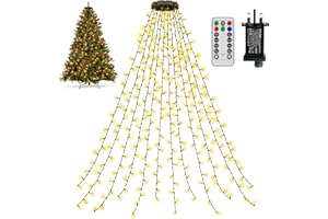 SKYELE Christmas Tree Lights with Ring - 2.5M X12 Strands 300 LEDs Fairy Lights Plug in, Waterproof/Remote Control/Timer/Indoor/Outdoor Christmas Lights for Garden Xmas Decorations