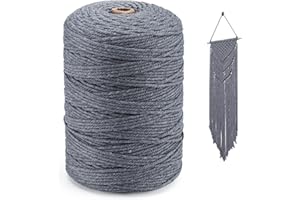 HOMEWIT Macrame Cord 3mm, 300m Grey Macrame Rope Cotton 4-ply Natural Macrame Cotton Cord DIY Craft Cord Cotton Rope for Handmade Plant Hanger, Decorative Projects, Wall Hanging