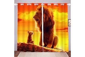 LKFFHAVD Lot de 2 rideaux occultants - Motif Roi Lion - Avec œillets - En polyester - Pour salon, chambre à coucher, chambre d'enfant, cuisine (5,220 x 215 (l x H)