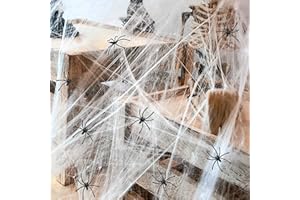 ANYEHOUR Telaraña de Halloween, 400g Telaraña Elástica con 70 Arañas, Halloween Decoración Tela de Araña, Telaraña Blanca, telaraña de araña Espeluznante, Casa Embrujada Telarañas para Chimenea y Ventanas