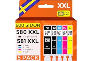 Supply Guy 5 bläckpatroner XXL kompatibla med Canon PGI-580 CLI-581 flerpack för Pixma TR7500 TR7550 TR8500 TR8550 TS6100 TS6