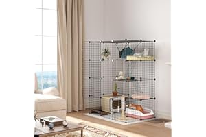 PawHut Cat Cage Indoor, DIY 4 Tier Wire Cat Enclosure with Hammock, Ramps, Doors, Jumping Platforms, Detachable Catio Indoor for 1-3 Cats, 105 x 70 x 140 cm, Black