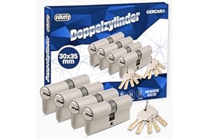 GERCAR Pro Profilzylinder 30/35 Massiver Schließzylinder gleichschließend 4er Set Doppelzylinder Zylinderschloss - Messing matt - inkl. 10 Schlüssel - Wendeschlüssel - Länge: 65 mm, A:30 B:35-4x