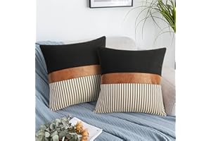 Merrycolor Juego de 2 Gris Funda Cojin 45 x 45 cm, Empalme con Rayas Cubierta Cojín Decoración Cremallera Oculta Funda Almohada para Hogar Cama Bancos Sala Sofá Sillas Jardín Exterior