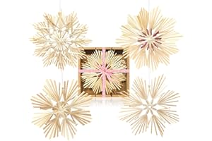 ‎COM-FOUR com-four® 4X Strohsterne im Mix-Set - Stroh-Anhänger für den Weihnachtsbaum - natürlicher Christbaum-Behang - Weihnachtsdekoration - 18 cm