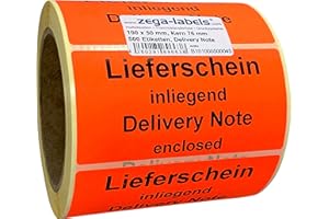 ZEGA-LABELS Warnetiketten auf Rolle - Lieferschein inliegend/Delivery Note enclosed - 500 Stück je Rolle - 100 x 50 mm - Leuchtrot Haftpapier stark haftend - Versandaufkleber rot