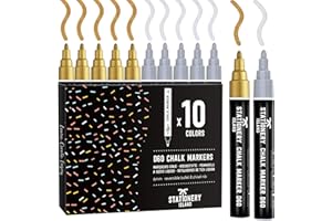STATIONERY ISLAND Stylo Craie Pour Tableau Noir Effacable, Marqueur Craie Effacable, Feutre Craie pour le Verre Fenêtre, 6MM Lot de 10 Métallique Couleur, 5 doré & 5 argenté