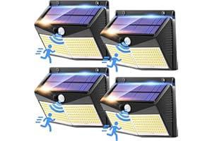 ONE FIRE 【4 sztuki/248 LED】 Zewnętrzny reflektor LED Solar 3 tryby światła słonecznego LED na zewnątrz z czujnikiem ruchu do oświetlenia, 270° Zewnętrzna lampa słoneczna, IP65 Lampa solarna Led Zewnętrzne