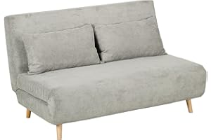 HOMCOM Divano Letto Matrimoniale con Schienale Regolabile in 3 Posizioni e 2 Cuscini, Divano Letto Clic Clac in Tessuto Effetto Lino Grigio