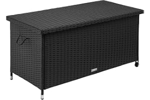 tectake® Dynbox Kiruna, Förvaringslåda med Lock, UV-beständig Konstrotting, Pulverlackerat Stål, Gasfjädrar, Förvaringsutrymme, Golvskyddsfotlock, Enkel Montering –