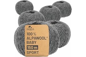 ‎HANSA-FARM HANSA-FARM | 100% Baby Alpakawolle in 50+ Farben (kratzfrei) - 300g Set (6 x 50g) - weiche Alpaka Wolle zum Stricken & Häkeln in 6 Garnstärken by Hansa-Farm - Dunkelgrau (Grau)
