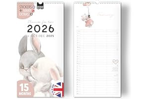 SPIELEFABRIK Couple planner 2026 3 columns LOVE & FRIENDSHIP planner for two 2026 and Oct-Dec 2025, partner calendar 16x32,5cm, calendar for couples 2026, 2 persons cute animal illustrations (2026)