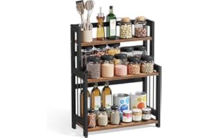 ‎SONGMICS SONGMICS Regał na przyprawy, 3-poziomowy organizer na biurko, bambusowa rama, do kuchni, jadalni, biura, rustykalny brąz i czarny OFS047B01