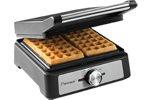 Bestron Gaufrier pour gaufres belges, Gaufrier de Bruxelles pour deux gaufres épaisses, avec revêtement antiadhésif & poignée Cool Touch, Black Label Collection, Couleur: noir mat