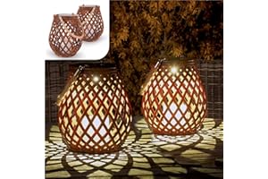 Gadgy Solarlampen für Außen - 2er Set in Rattan-Optik, Wasserdichte Gartenlaternen für Terrasse, Balkon & Garten, Dekorative LED Solarleuchten für Draußen