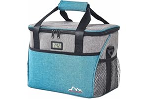 Zuquik 15-Liter-Thermotasche mit Temperatursensor, 4-lagiges Material, wasserdicht, auslaufsicher, verstellbarer Griff, Seiten-/Vordertaschen. Ideal für Picknicks, Camping, Strand