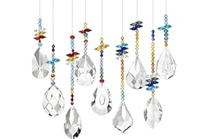 YIEUR 9 Stück Sonnenfänger Anhänger Kristall Suncatcher mit 45 Stück Girlande Perlen, 38mm Tropfen Kristallglas Kronleuchter Lichtfänger Kristalle Anhänger Prismen für Fenster Haus Garten Windspiel