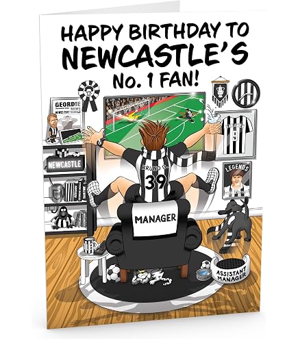 Newcastle Birthday Card for Son - Football Design - Newcastle's No.1 Fan - Special Finishes and Illustrated Insert Leaf - Made in the UK