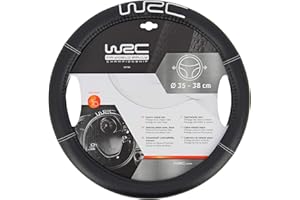 WRC 007380 Couvre-Volant Noir Effet Cuir, Brodé Argent, UNIVERSEL, 35 à 38 cm