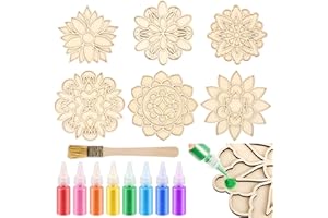 Gilprop 15 Pcs Diwali Mandala Sand Art Kit 6 Reusable Mandala Base 8 Vibrant Rangoli Powder Colors with 1 Brush Diwali Sand Painting for Adults Boys and Girls (Small)