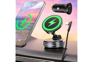 ALAFLY 15W Soporte de teléfono para Coche, Compatible con Cargador inalámbricos Magsafe, Soporte magnético inalámbrico con Ventosa para iPhone 17/16/15/14/13/12 séries, con QC 3.0