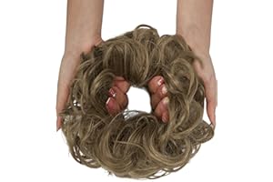 OMGREAT Hair Bun Extension Messy Curly Wavy Hair Scrunchies Hairpieces Synthetic Updo Bun Hair Pieces for Women Girls Light Brown &Ash Blonde