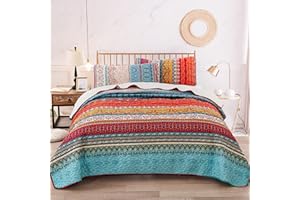 WONGS BEDDING Colcha Bohemia Colcha Boho Patrón Impreso Colcha Colcha Acolchada para Toda Temporada, Suave Edredón De Microfibra 240x260 cm