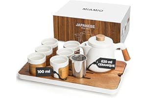 MIAMIO - Ensemble 6 x 100 ml de thé japonais/chinois/Théière asiatique 620 ml avec infuseur de thé, ensemble de tasses à thé japonaises traditionnelles pour les amateurs de thé/hommes/femmes