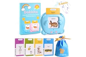 Dokkita Cartes Flash Parlantes (Français Standard), Cartes éducatives pour Enfants de 2 à 6 Ans, Carte Apprentissage Mot Bébé, 3 Mode de Langue-Français/Anglais/Bilingue-Bleu