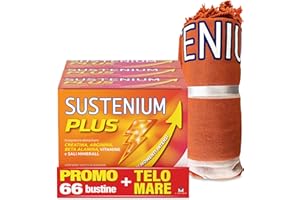 Sustenium Plus - lntegratore energizzante a base di uno specifico complesso di aminoacidi, vitamine e minerali. Per la tua energia fisica e mentale. Tripack 66 bustine + telo mare