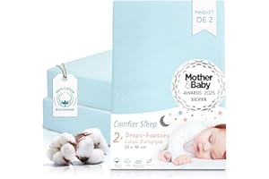 COMFIER SLEEP Drap Housse Cododo 50 x 90 cm Lot de 2 - Drap Housse Bebe 100% Coton Bio pour Berceau - Respirant Nacelle Ultra Doux - Bleu