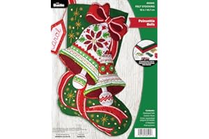 Bucilla, Poinsettia Bells, Felt Applique 18" Stocking Making Kit, Perfect for DIY Arts and Crafts, 89595E