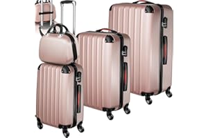 TecTake Lot de 4 Valises de Voyage Grande Taille Valise Cabine soute Multifonction en ABS Polypropylène, Valise à roulettes avec Trousse de Toilette - Or Rose