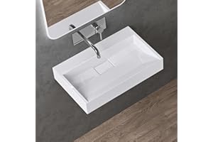 doporro Lavabo Suspendu avec Bonde Vasque à Poser Blanc 60x38x11cm Lave Mains Rectangulaire sans Perçage de Robinet Colossum19