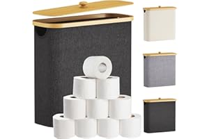 ‎LIFEWIT Lifewit 30L Kosz na papier toaletowy, bambusowy organizer do łazienki, szafka do przechowywania w łazience, pojemnik na papier toaletowy z pokrywą, 41,5 x 17 x 41 cm, kolor czarny