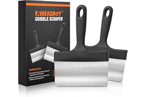 AWEASROY Heavy Duty Grill Scraper Stainless Steel Griddle Scraper with 5 Inches Handle,Sturdy Food Scraper Tool Kitchen for Blackstone Grill Accessories,Outdoor Barbecue Turners Tools (Black 2 Pcs)