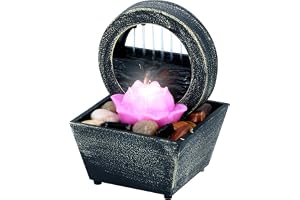 ArtiCasa Inomhusfontän lotusblomma – inomhus vattenlek med LED-ljus – positiv effekt – bordsfontän med kiselstenar – 11,5 x 17 cm