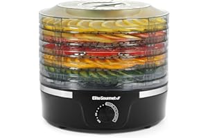 Elite Gourmet, Essiccatore per alimenti EFD319, 5 vassoi senza BPA, 29 cm, con comandi per regolare la temperatura, per disidratare erbe, frutta, verdura e snack, nero