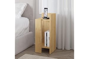 HOCUS PICUS Hocuspicus Bedside Nightstand Table for Bedroom - Lamp Holder - Bedside Storage - Side End Table - Easy to Assemble - 25x60x27 cm (Oak, Right)