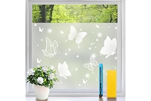 ‎NIVIY Niviy Fensterfolie Blickdicht Schmetterling Fenster Anti UV Ohne Kleber Milchglasfolie Selbstklebend Gute Privatsphäre Schutz für Badezimmer, Familie und Umkleide 44.5 x 200 cm