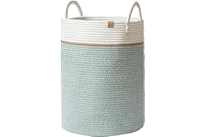 LA JOLÍE MUSE LA JOLIE MUSE Panier de rangement en corde tissée – Grand panier à linge en coton pour couverture, jouets d'enfants, vêtements de chambre d'enfant, vert lierre – 72 litres – XL
