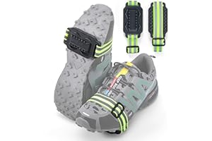 IGnaef Snow Ice Shoe Grips Winter Boot Grippers Strap Metal Spikes Cleat 14 Studs Anti Slip Touch & Close on Shoe Snow Ice Climbing One Shoe Size for Walking Jogging Hiking Climbing For Men Women Kids