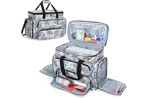 CURMIO Bolsa para Máquina de Coser, Bolsa de Viaje para Máquina Coser, Maleta de Máquina Coser con Muchos Bolsillos para Accesorios, Diente de León