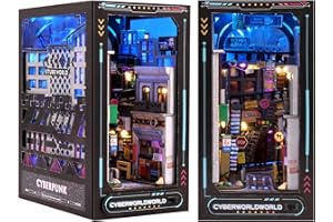 GORWOCO8 DIY Book Nook Dollhouse Kit Creative Bookshelf Inserts Miniature Scenes Decor 3D Wooden Puzzle with LED Light DIY House Model Building Kits for Kids Adults (cyberpunk)