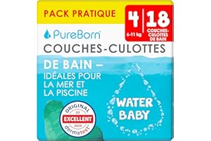 PureBorn Couches-Culottes de Bain Jetables, Taille M (6-11kg), 18 couches, Pour la Plage et la Piscine, Ultra-douces, Extensibles, Sans fuite, Testées Dermatologiquement, Imprimés d'été.