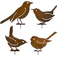 5 Pièces Oiseaux Rouillés En Métal - Décoration Jardin Extérieure Vintage Pour Arbre, Terrasse Et Clôture